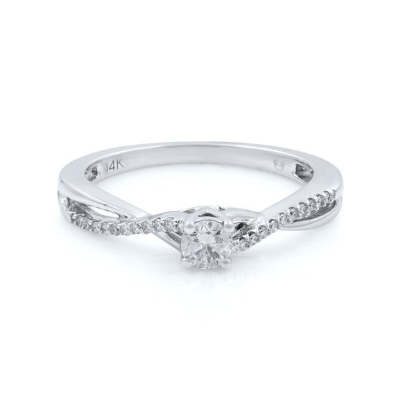 Round Cut Diamond Accented Ladies Engagement Ring 14K White Gold 0.25Cttw